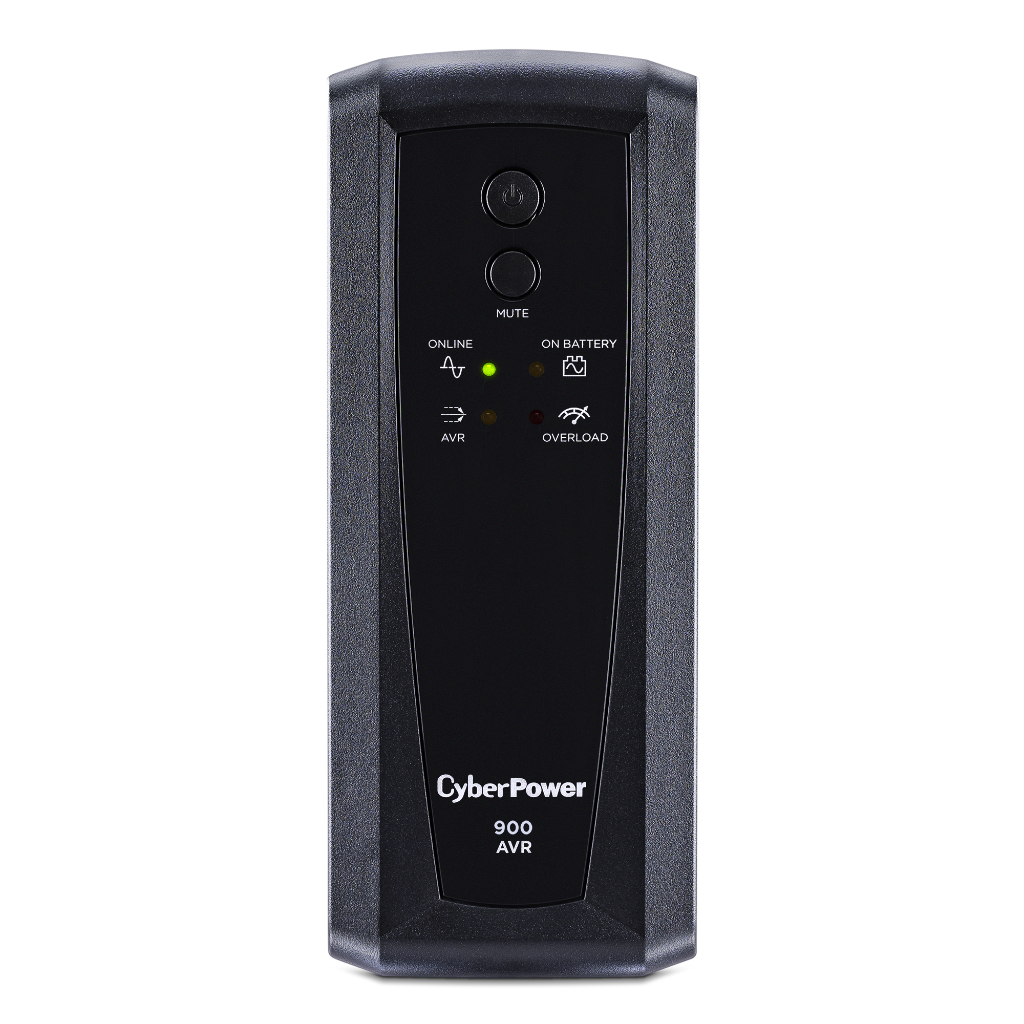 A product image of a CyberPower 900 AVR uninterrupted power supply tower.