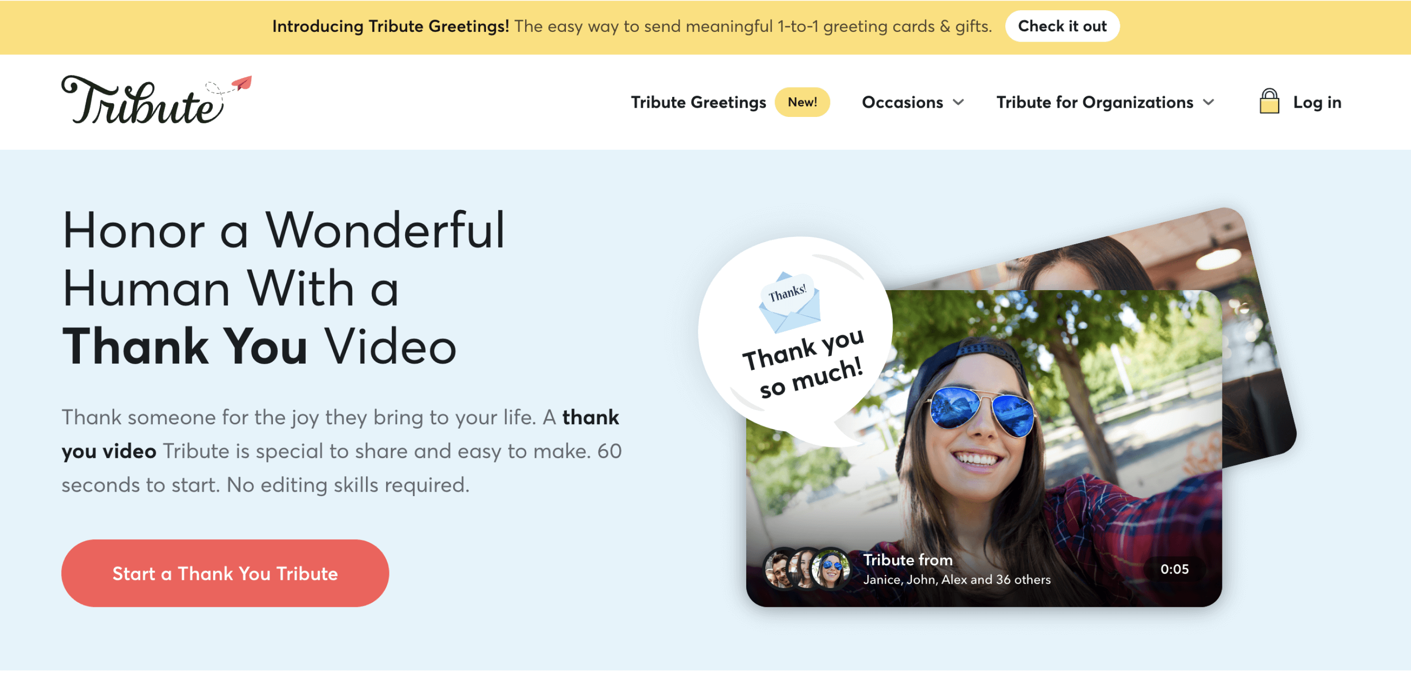 Tribute thank you video screenshot