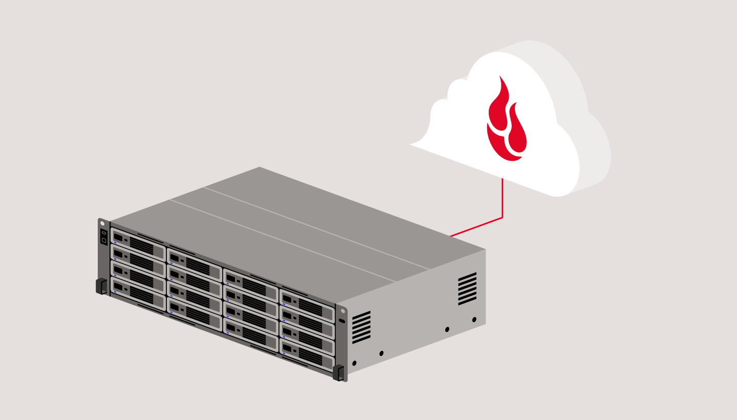 A decorative images showing a 12 bay NAS device connecting to the cloud.