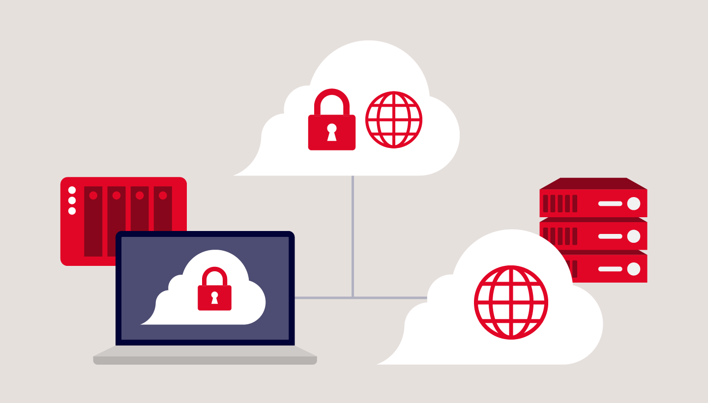 An illustration of clouds computers and servers.