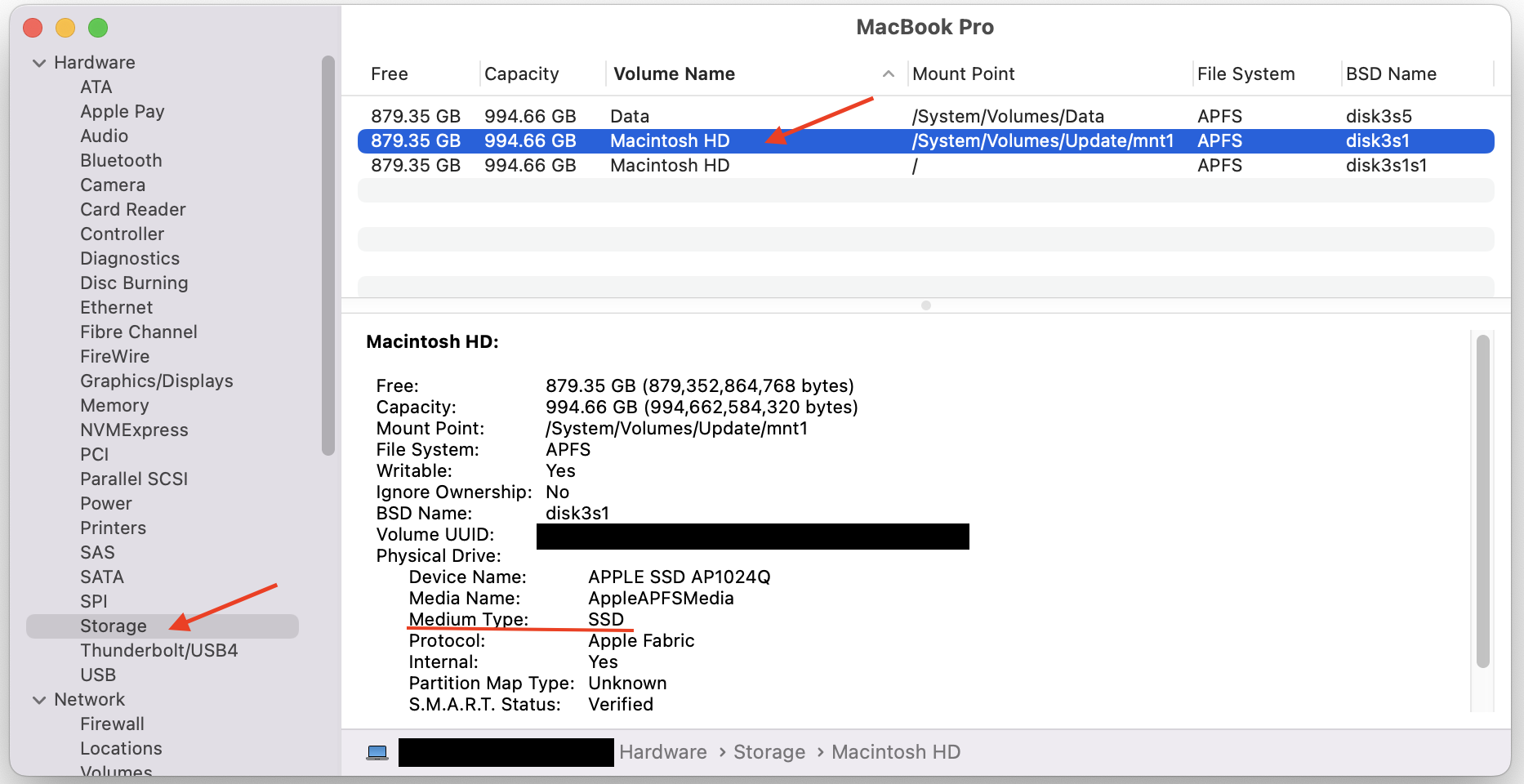 A screenshot of the Mac System report > Storage screen.